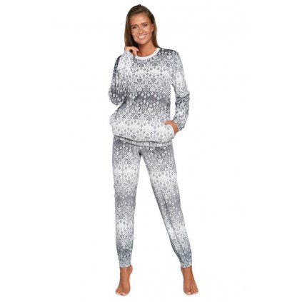 Dámské hřejivé pyžamo Snow bílé s šedými vločkami (Velikost S)