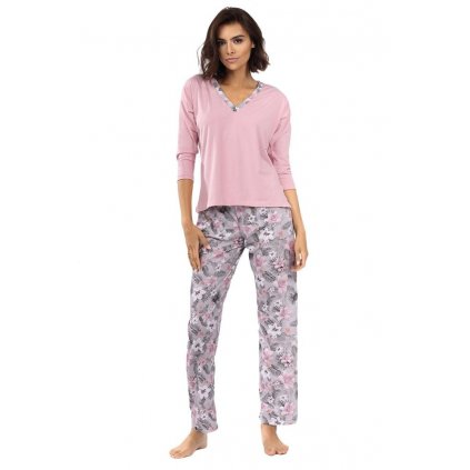Dámské pyžamo Delisa světle růžové s květinami (Velikost XL)