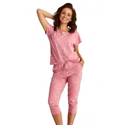Dámské pyžamo Oksa růžové s hvězdami (Velikost XL)