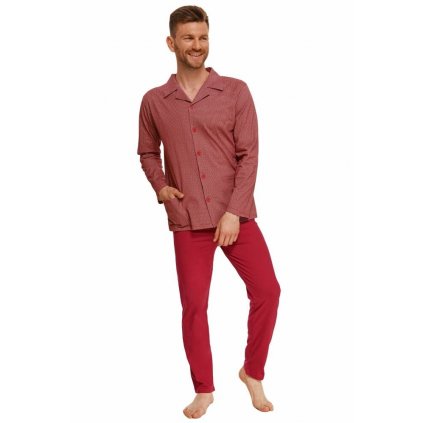 Propínací pánské pyžamo Richard červené (Velikost XXL)