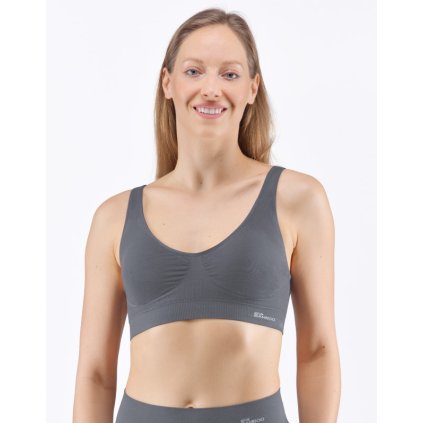 GINA dámské podprsenka sportovní s vycpávkami, bez kostice, bezešvé, jednobarevné Eco Bamboo 07014P - tm. šedá L/XL (Velikost L/XL, Barva lékořice tomato)