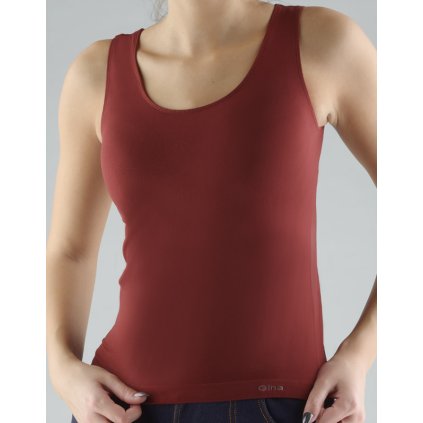 GINA dámské tílko, širší ramínka, bezešvé, jednobarevné MicroPolyamid 08008P - tm. hnědá S/M (Velikost S/M, Barva tm. hnědá)