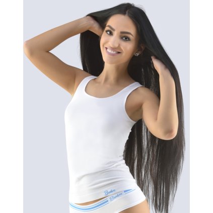 GINA dámské tílko prodloužené, širší ramínka, bezešvé, jednobarevné Natural Bamboo 08028P - bílá dunaj L/XL (Velikost L/XL, Barva bílá dunaj)