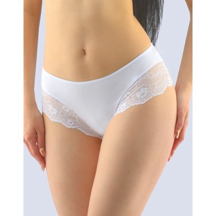 GINA dámské kalhotky francouzské, šité, bokové, s krajkou, jednobarevné Sensuality 14142P - bílá 34/36 (Velikost 34/36, Barva bílá)