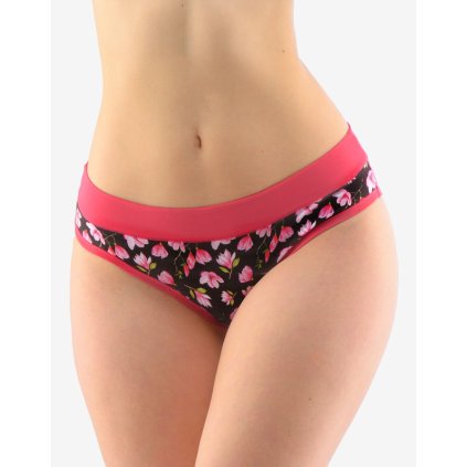 GINA dámské kalhotky francouzské, šité, bokové, s potiskem ECO Disco 14148P - třešňová černá 34/36 (Velikost 34/36, Barva třešňová černá)