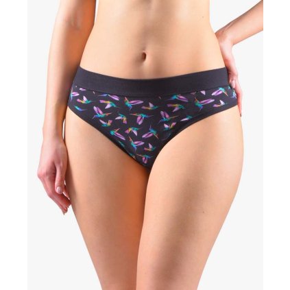 GINA dámské tanga francouzská, francouzské, šité, bokové, s potiskem Disco XVII 14156P - černá fialová 34/36 (Velikost 34/36, Barva černá fialová)