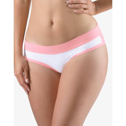 GINA dámské kalhotky francouzské, šité, bokové, s potiskem Disco XVIII 14158P - starorůžová bílá 34/36 (Velikost 34/36, Barva starorůžová bílá)