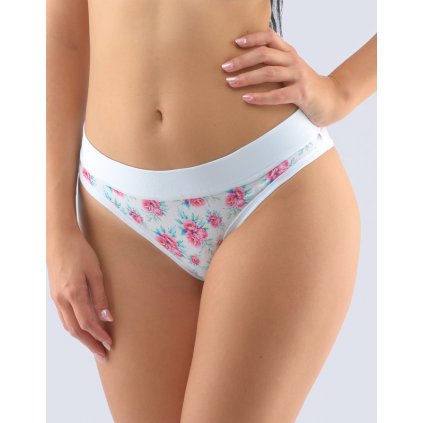 GINA dámské kalhotky bokové - brazilky, šité, s potiskem Disco XVI 16159P - bílá růžovofialová 34/36 (Velikost 34/36, Barva bílá růžovofialová)