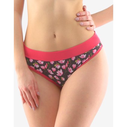 GINA dámské kalhotky bokové se širokým bokem, širší bok, šité, s potiskem ECO Bamboo Disco 16167P - třešňová černá 34/36 (Velikost 34/36, Barva třešňová černá)