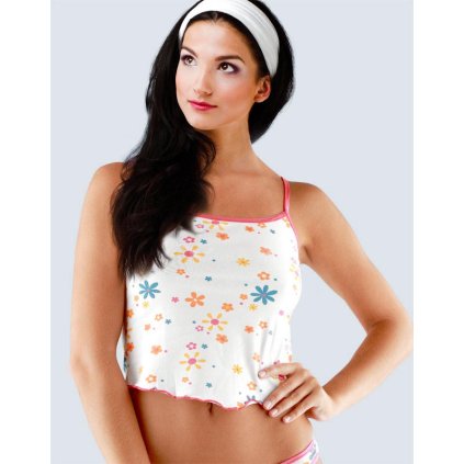 GINA dámské košilka, úzká ramínka, šité, s potiskem 18016P - bílá oranžová 34/36 (Velikost 34/36, Barva bílá oranžová)