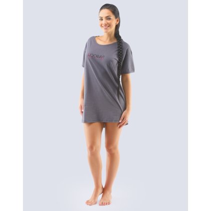 GINA dámské maxitriko dámské krátký rukáv, šité, s potiskem Pyžama 2021 19118P - tm. šedá černá L (Velikost L, Barva tm. šedá černá)