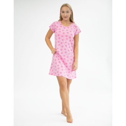 GINA dámské košilka noční dámská krátký rukáv, šité, s potiskem Pyžama 2022 19132P - růžovofialová pink L (Velikost L, Barva růžovofialová pink)