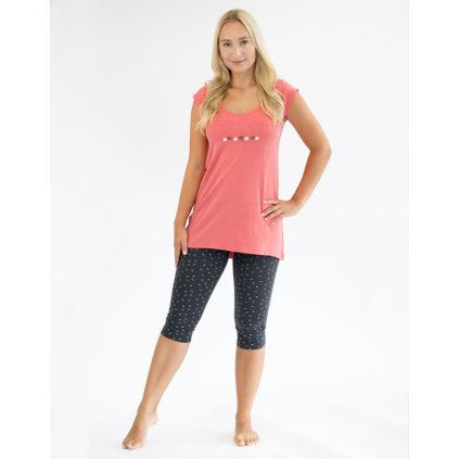 GINA dámské pyžamo 3/4 dámské, 3/4 kalhoty, šité, s potiskem Pyžama 2024 19154P