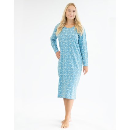 GINA dámské košilka noční dámská dlouhý rukáv, šité, s potiskem Pyžama 2024 19163P - sv. tyrkysová bílá L (Velikost L, Barva sv. tyrkysová bílá)