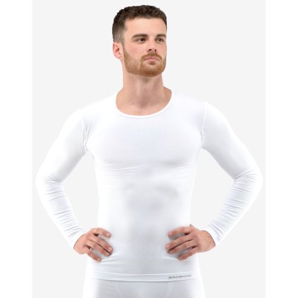GINA pánské tričko s dlouhým rukávem, dlouhý rukáv, bezešvé, jednobarevné Eco Bamboo 58007P - bílá L/XL (Velikost L/XL, Barva bílá)