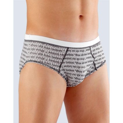 GINA pánské slipy se širším bokem, širší bok, šité, s potiskem Old Time 71999P - bílá černá 48 (Velikost 48, Barva bílá černá)