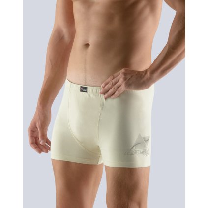 GINA pánské boxerky kratší nohaviča, kratší nohavička, šité, s potiskem 73083P - šedobílá okrová 46/48 (Velikost 46/48, Barva šedobílá okrová)