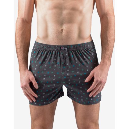 GINA pánské trenky volné, šité, s potiskem 75203P - tm. šedá akvamarín 46/48 (Velikost 46/48, Barva tm. šedá akvamarín)