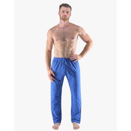 GINA pánské kalhoty dlouhé pyžamové pánské, šité, klasické, s potiskem Pyžama 2023 79169P - modrá pomnenková M (Velikost M, Barva modrá pomnenková)