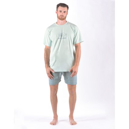 GINA pánské pyžamo krátké pánské, šité, s potiskem Pyžama 2024 79174P - sv. šedá měsíc L (Velikost L, Barva sv. šedá měsíc)