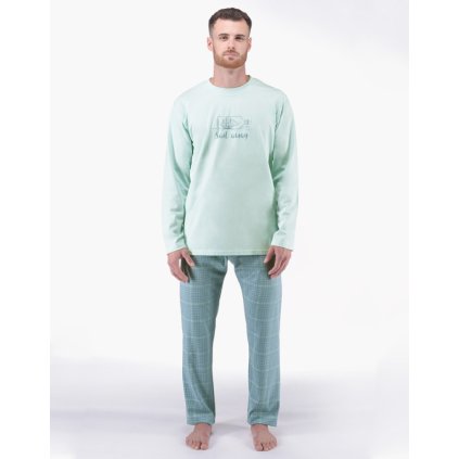 GINA pánské pyžamo dlouhé pánské, šité, s potiskem Pyžama 2024 79177P - sv. šedá měsíc L (Velikost L, Barva sv. šedá měsíc)