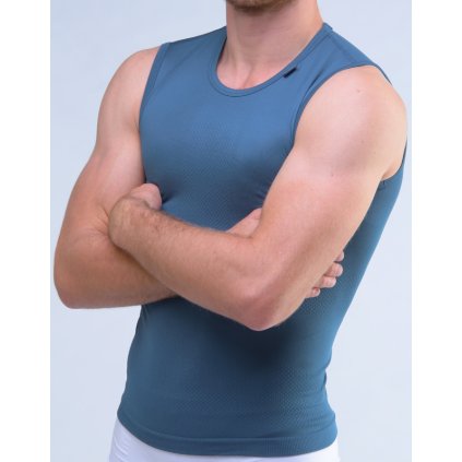 GINA pánské tričko bez rukávů pánské, skampolo, bezešvé, jednobarevné CoolMax 88005P - petrolejová S/M (Velikost S/M, Barva petrolejová)