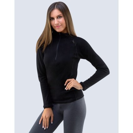 GINA dámské triko se zipem s dlouhým rukávem dámské, dlouhý rukáv, šité, jednobarevné Merino Bamboo 88015P - černá L (Velikost L, Barva černá)