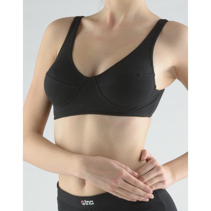 GINA dámské podprsenka sportovní, bez kostice, šité, jednobarevné 97016P - černá S (Velikost S, Barva černá)