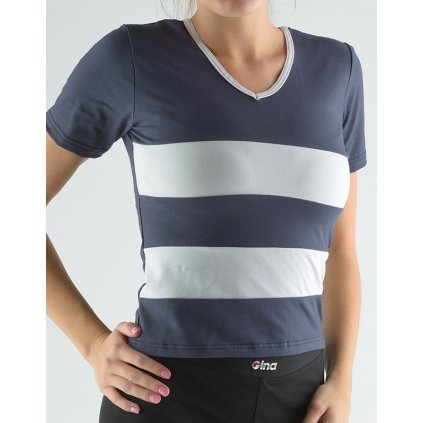 GINA dámské tričko s krátkým rukávem, krátký rukáv, šité 98020P - tm.popel šedobílá M (Velikost M, Barva tm.popel šedobílá)