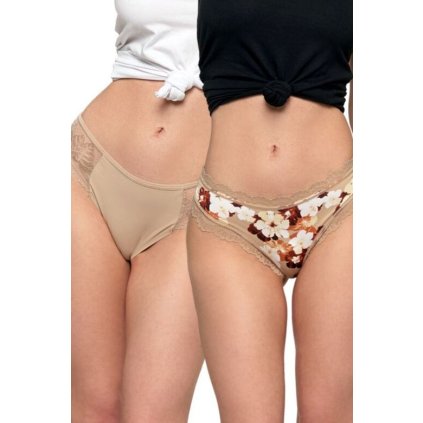 2 pack kalhotek BCL1900-0078 béžové a květinové (Velikost S)