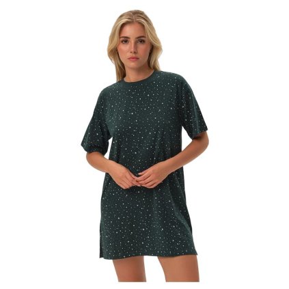 Bavlněná noční košilka Febe zelená s hvězdami (Velikost M)