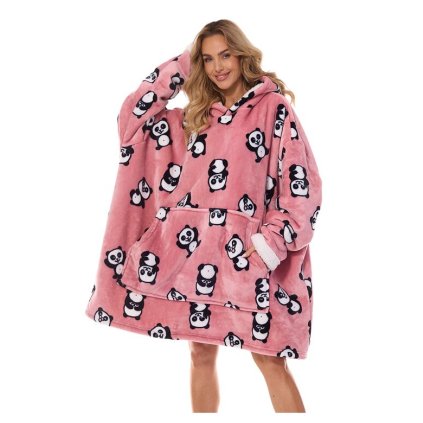 Oversize mikina Hoodie růžová s pandami