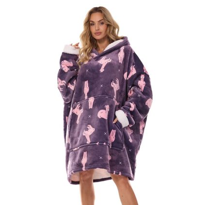 Oversize mikina Hoodie fialová lamy