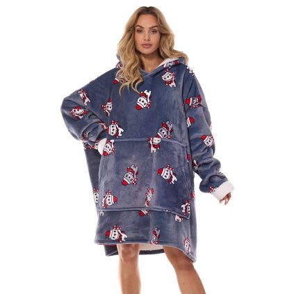 Hřejivá maxi mikina Hoodie šedá se Santa medvídky