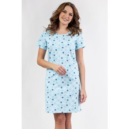 Dámská noční košile Betina tyrkysová s puntíky (Velikost M)