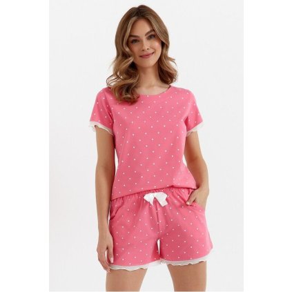 Bavlněné pyžamo Emotion krátké růžové s puntíky (Velikost XL)