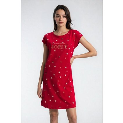 Bavlněná noční košile Dotie červená vánoční (Velikost S)