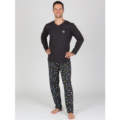 Pánské dlouhé pyžamo P LARS s motivem ryb (Velikost M)