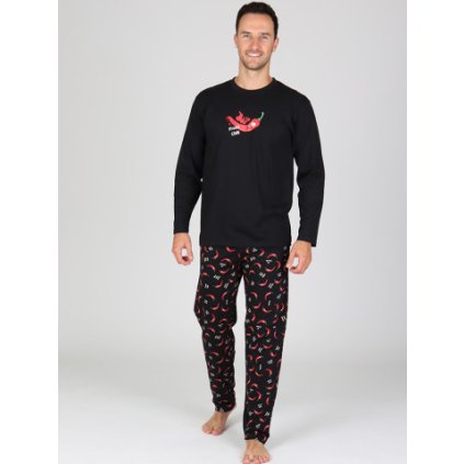 Pánské dlouhé pyžamo P LUBOR s chilli papričkami (Velikost M)