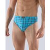 GINA pánské slipy s úzkým bokem, úzký bok, šité, s potiskem 70055P - černá petrolejová 54/56 (Velikost 50/52, Barva tm. tyrkysová tm. šedá)