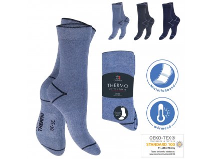 Teplé 3 páry froté bavlnených ponožiek s elastanom MODRÉ