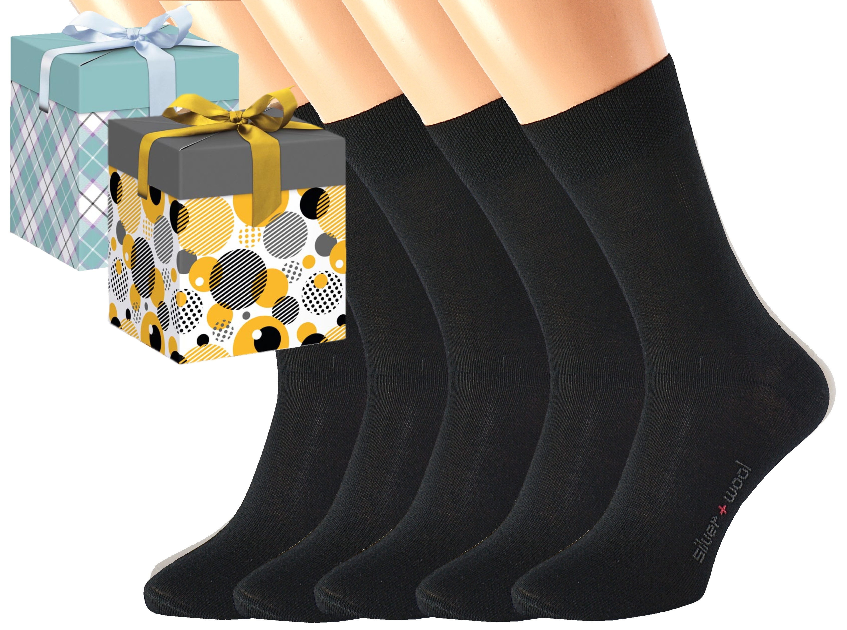 Dárkové balení 5 párů vlněných ponožek DAVID Barva: Černé, Velikost: EUR 46-48 (UK 11-12), Zvolte variantu dárkového balení: Mint kostkovaná