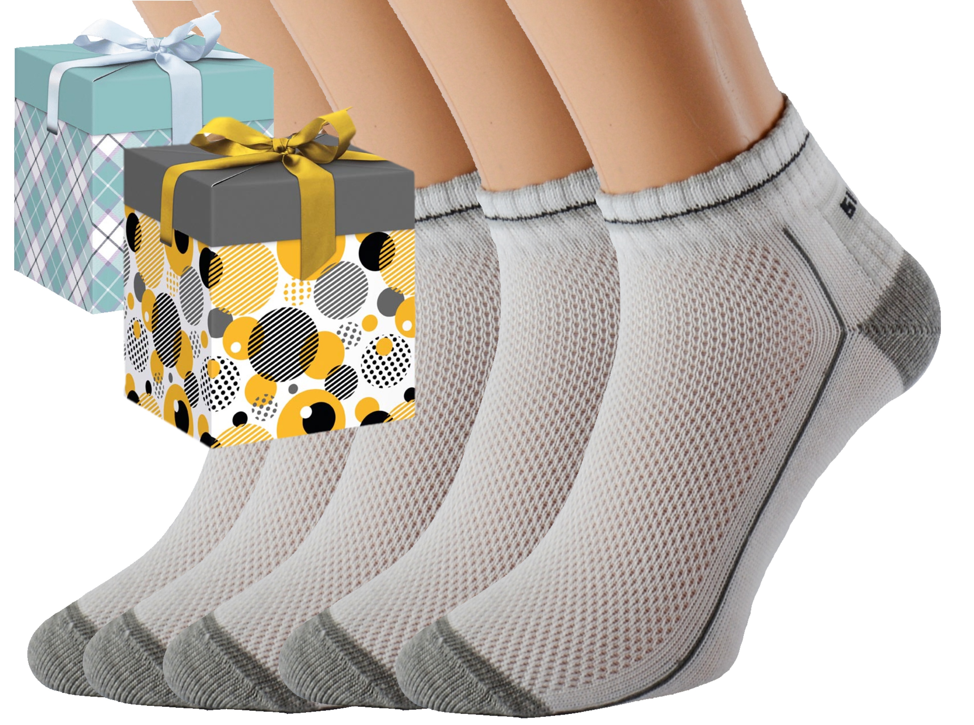 Dárkové balení 5 párů zdravotních ponožek EMIL Barva: Bílé, Velikost: EUR 39-42 (UK 6-8), Zvolte variantu dárkového balení: Modrá s oky