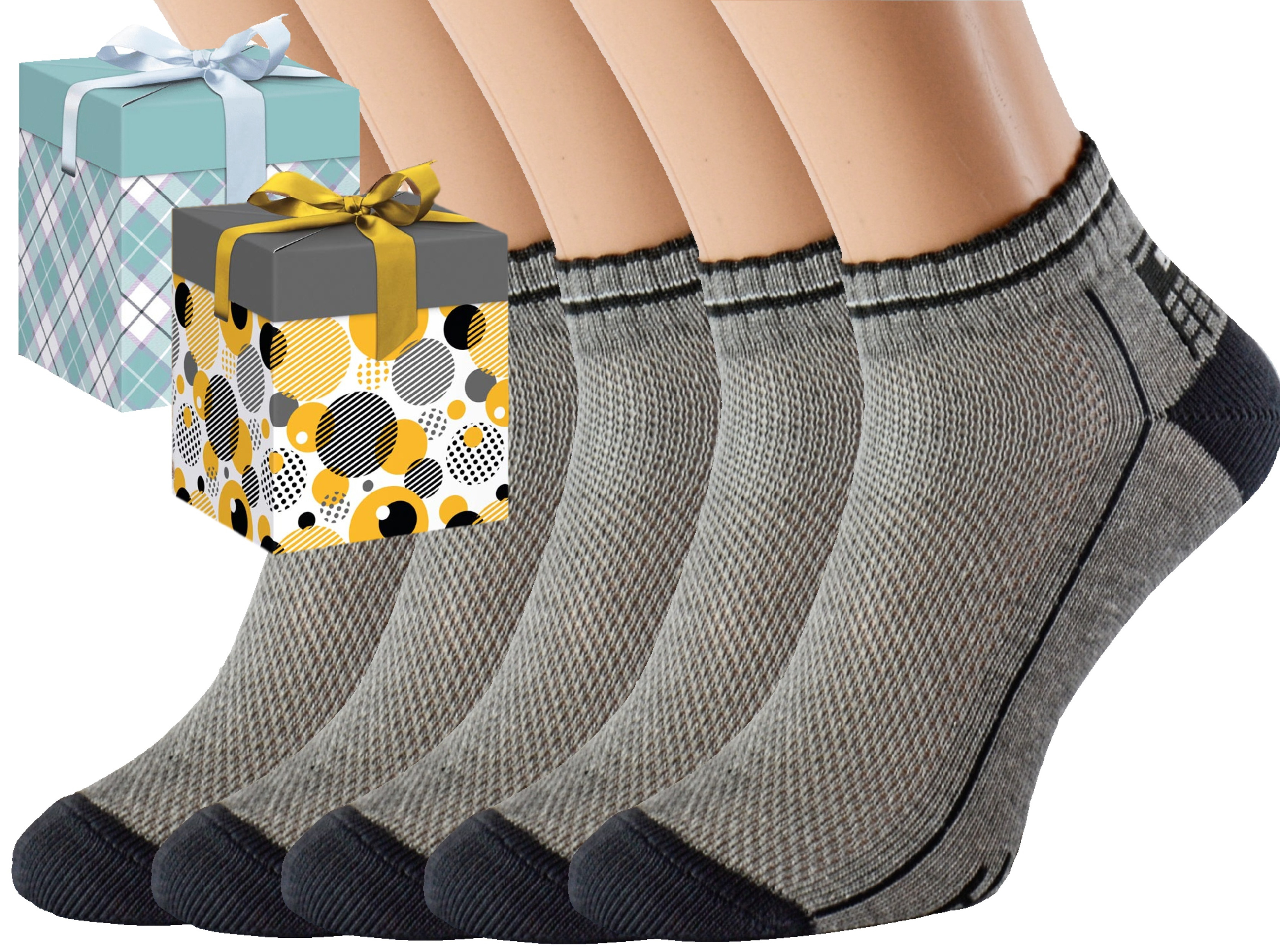 Dárkové balení 5 párů zdravotních ponožek EMIL Barva: Světle šedé, Velikost: EUR 36-38 (UK 4-5), Zvolte variantu dárkového balení: Mint kostkovaná