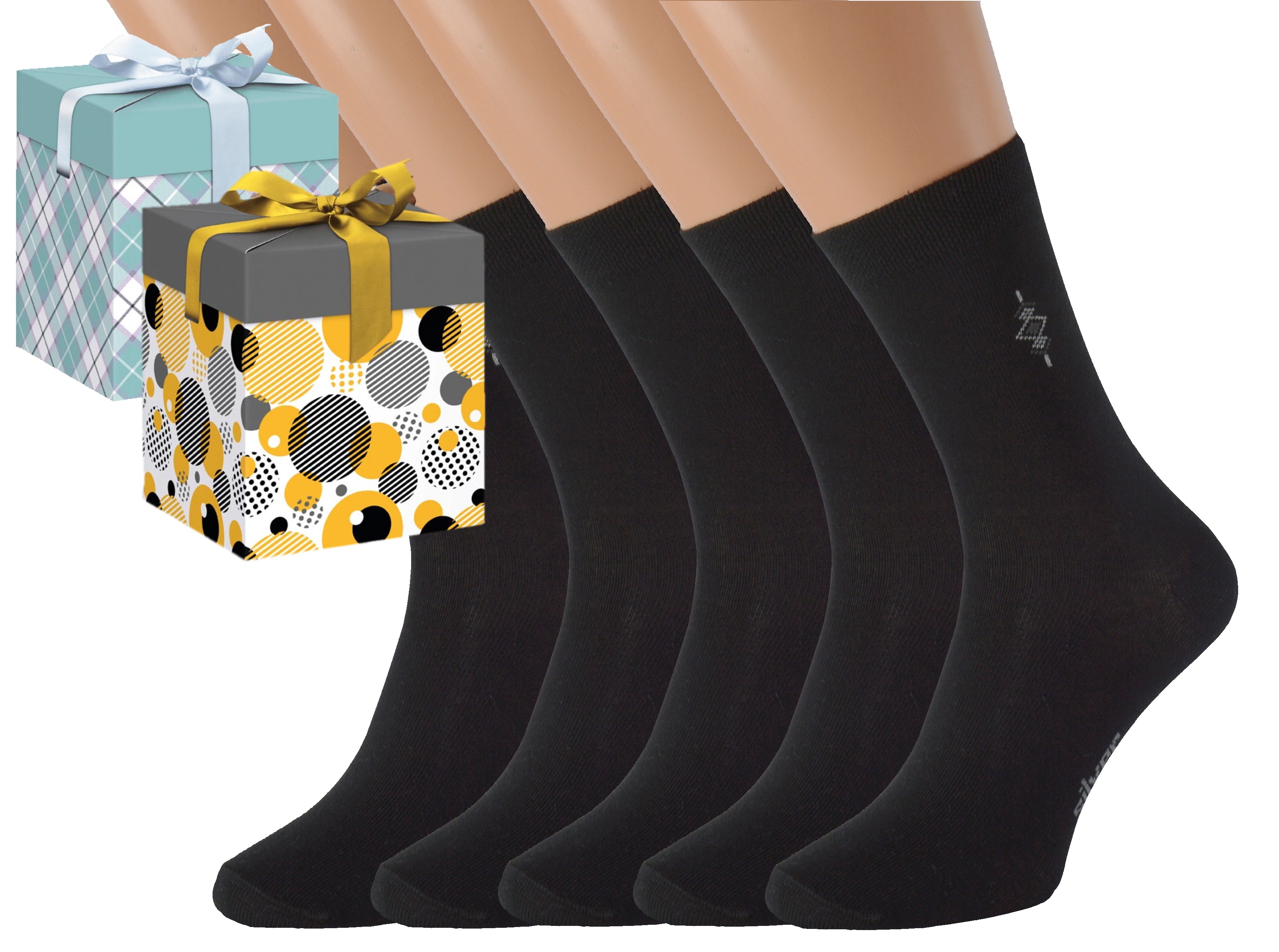 Dárkové balení 5 párů společenských ponožek BOBOLYC Barva: Černé, Velikost: EUR 38-41 (UK 5-7), Zvolte variantu dárkového balení: Modrá s oky