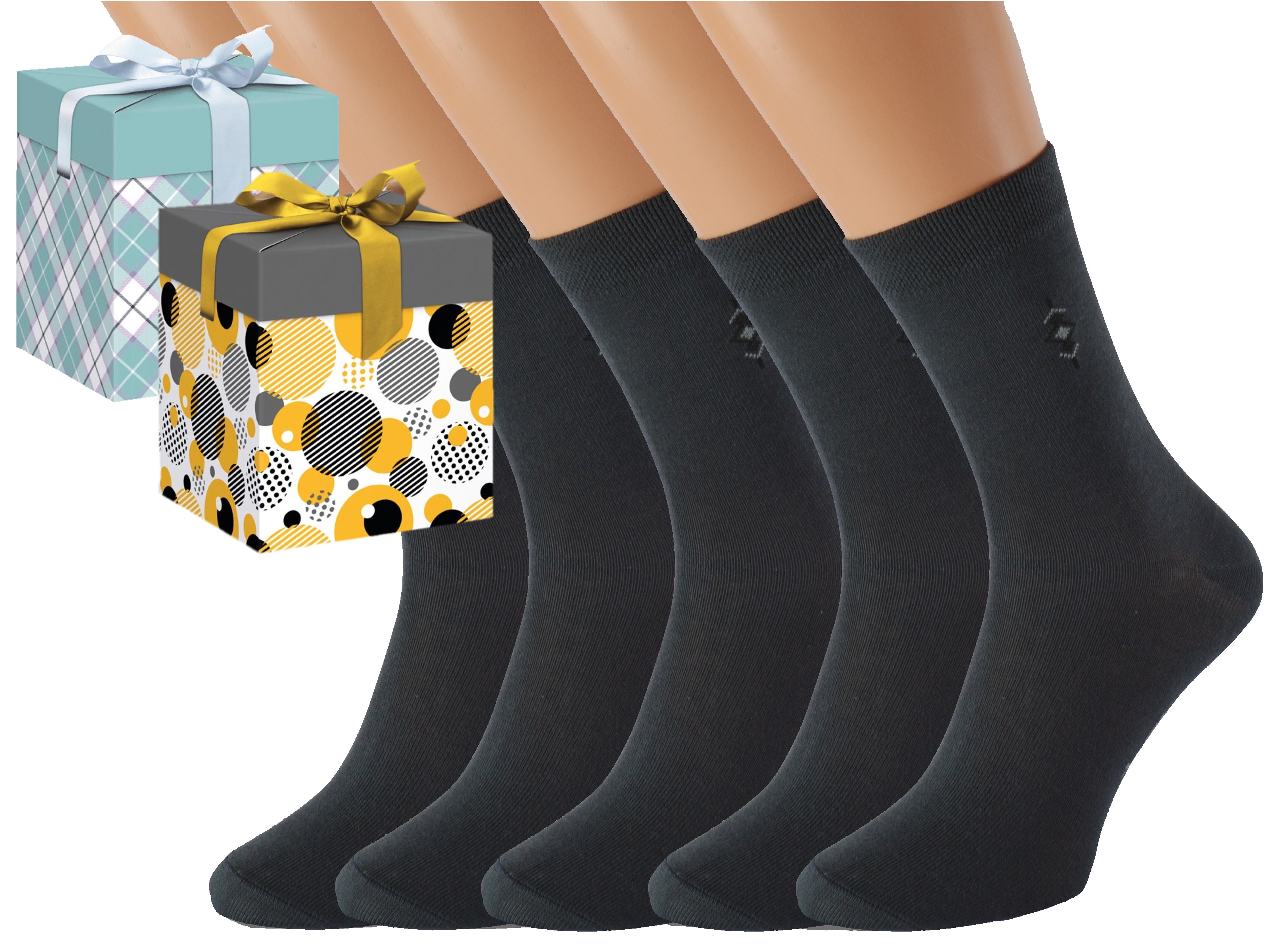 Dárkové balení 5 párů společenských ponožek BOBOLYC Barva: Tmavě šedé, Velikost: EUR 35-38 (UK 3-5), Zvolte variantu dárkového balení: Modrá s oky
