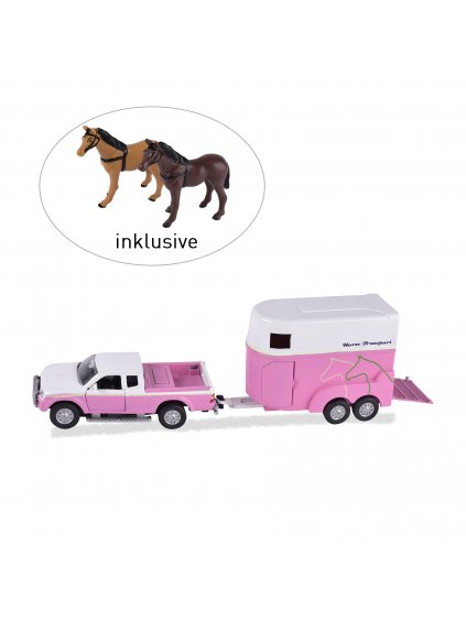 Růžové terénní auto natahovací s přepravníkem a koňmi Waldhausen