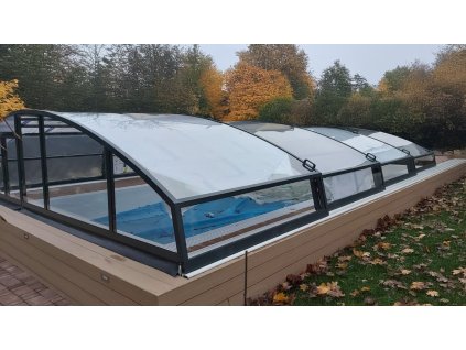 Niedrige Überdachung DIAMANT für 6.3x3.3 (340x640) Pool klar PK4 Polycarbonat