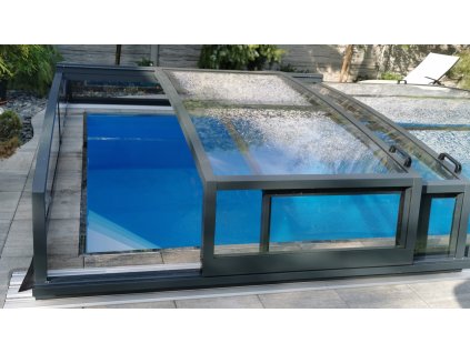 Niedrige Überdachung DIAMANT für 4.3x3.3 und 5.3x3.3 (340x540) Pool klar PK4 Polycarbonat