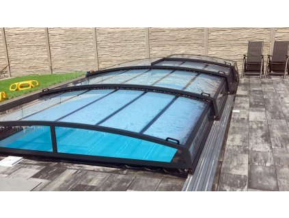 Niedrige Überdachung DIAMANT für 7x3.6 (360x740) Pool klar PK4 Polycarbonat